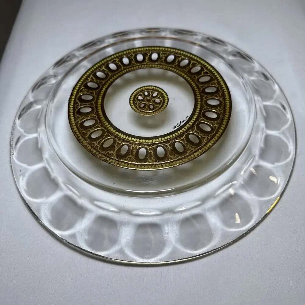 VTG Mid-Century Culver Ltd Plate Heavy 22k Gold Enamel Jeweled Medallion France